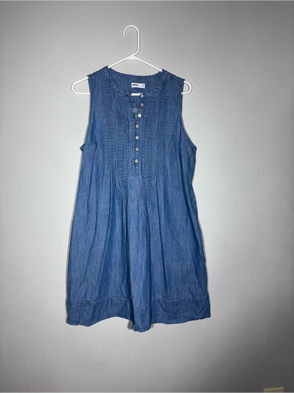 Sonoma XXL Blue Denim Chambray Sleeveless Pinctucked Dress Boho Casual